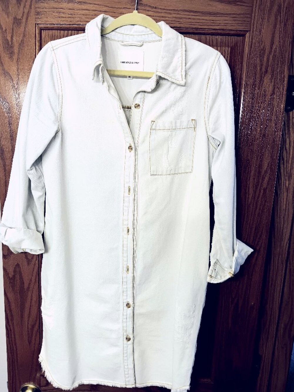 Thread & Supply Light Blue Distresses Shirtdress